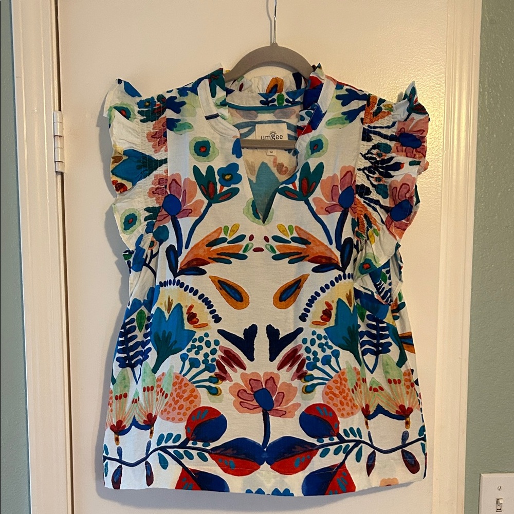 Umgee  Floral Ruffle Sleeve Top - Multicolor Medium